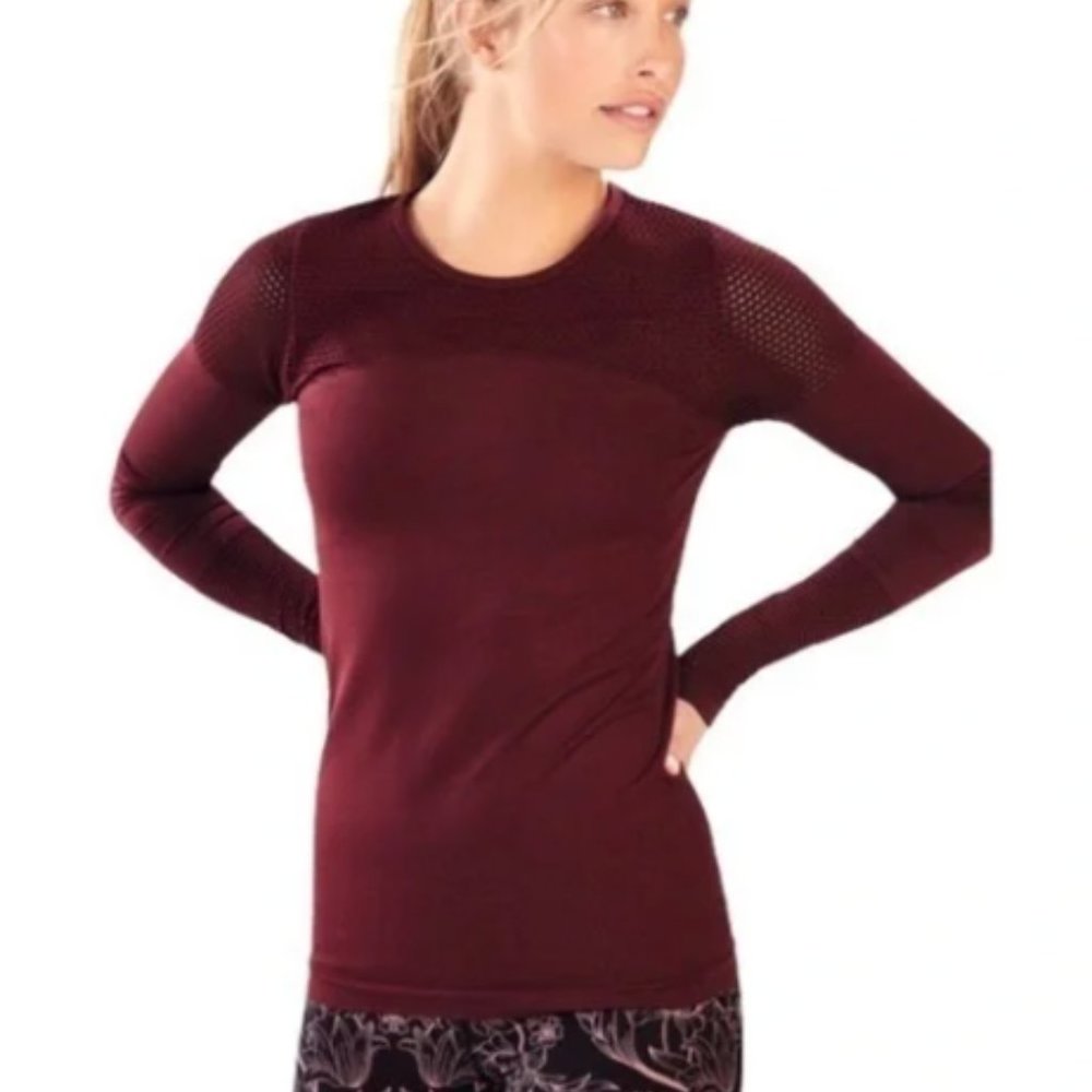 Fabletics Musetta Netted Mesh Burgundy Long Sleeve Top